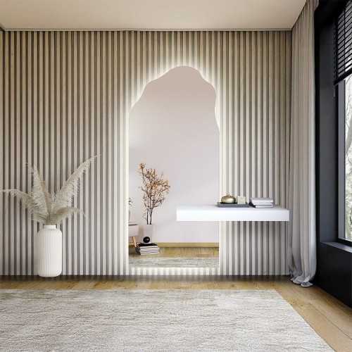 Miroir de forme irrégulière avec découpe d'armoire et éclairage - AURO 1 LED