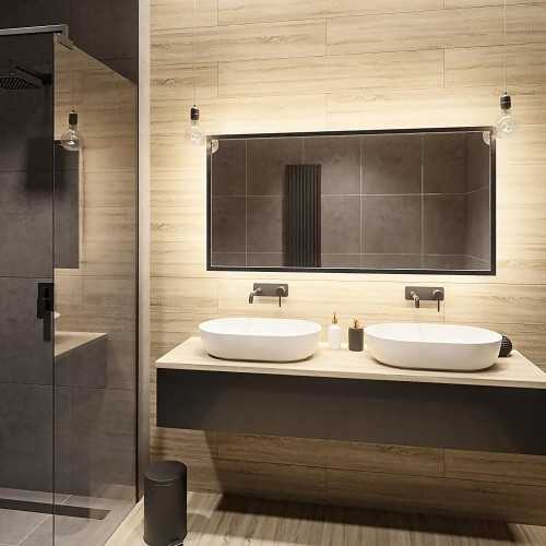 Miroir de coiffeuse encadré noir avec éclairage LED 60x80 - 1503001