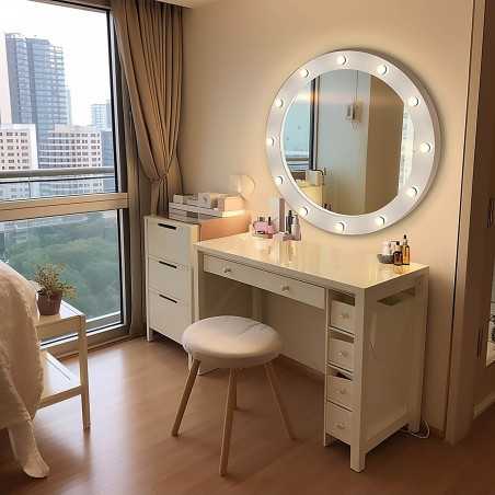 Ronde cosmeticaspiegel met bollen in mdf lijst - NEW YORK