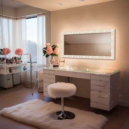 Rechthoekige cosmeticaspiegel met bollen in mdf lijst - VEGAS
