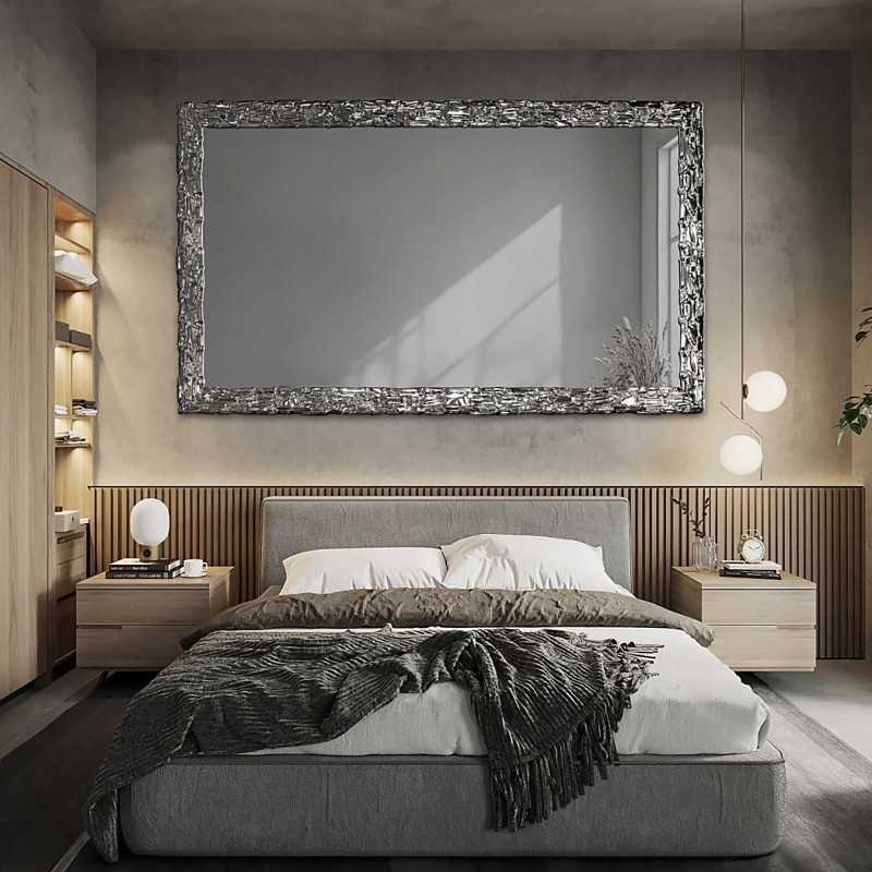 Miroir mural élégant dans un cadre argenté avec panneau graphite - CLAUDE GRAPHITE