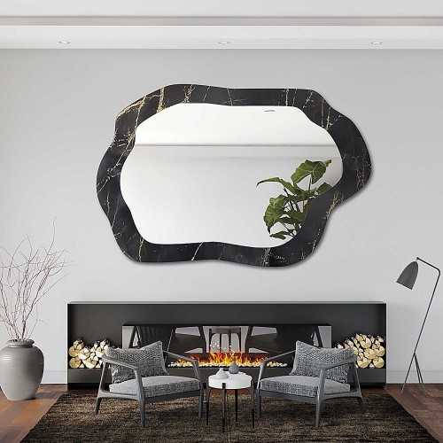 Miroir irrégulier sur marbre noir et doré – MARBLE VERDI