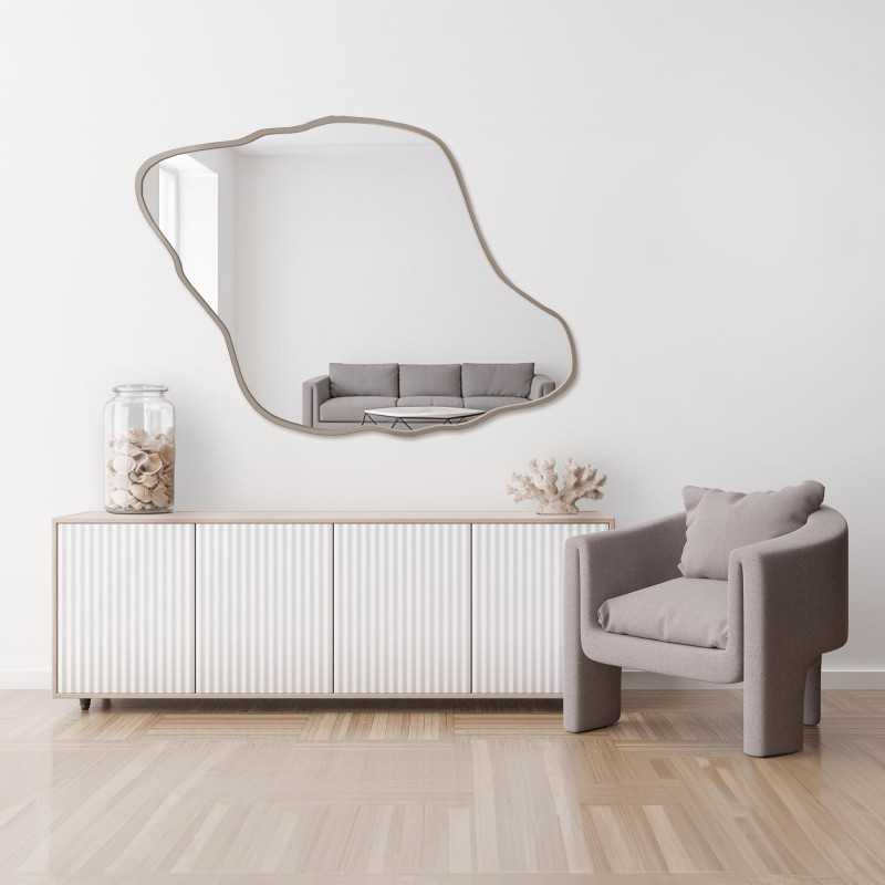 Miroir aux formes organiques dans un cadre en MDF couleur cachemire - MARIS DUNE DANS SON CADRE