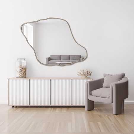 Miroir aux formes organiques dans un cadre en MDF couleur cachemire - MARIS DUNE DANS SON CADRE