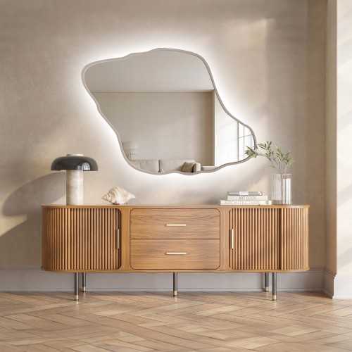 Miroir aux formes organiques, avec cadre en MDF couleur cachemire et éclairage intégré - MARIS DUNE LED DANS SON CADRE