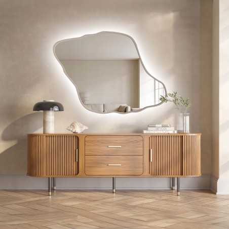 Miroir aux formes organiques, avec cadre en MDF couleur cachemire et éclairage intégré - MARIS DUNE LED DANS SON CADRE
