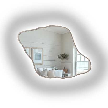 Miroir aux formes organiques, avec cadre en MDF couleur cachemire et éclairage intégré - MARIS DUNE LED DANS SON CADRE