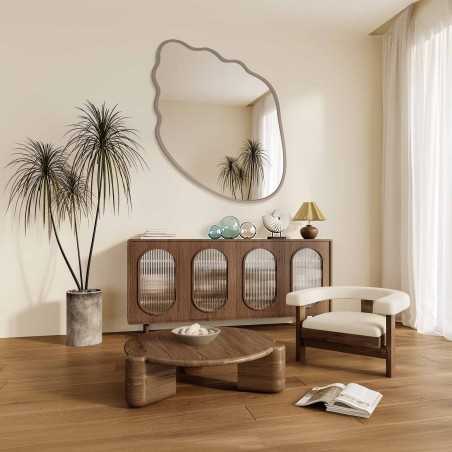 Miroir aux formes organiques dans un cadre en MDF couleur cachemire - MARIS SHELL DANS SON CADRE