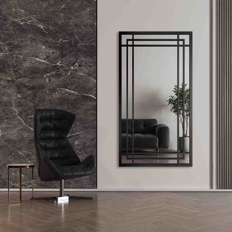 Loftspiegel met roeden in een zwart MDF-frame - BERNARD