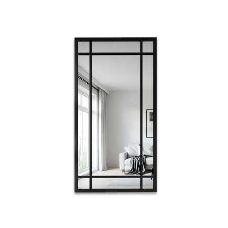 Miroir de style loft avec croisillons, dans un cadre noir en MDF - ALEKSANDER