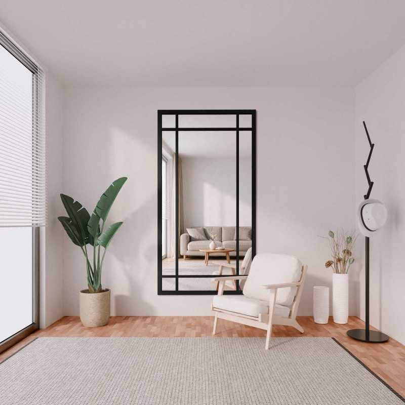 Miroir de style loft avec croisillons, dans un cadre noir en MDF - ALEKSANDER