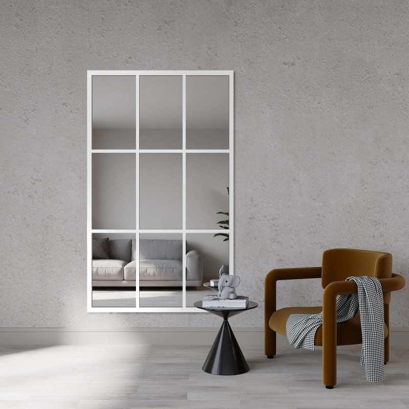Loft spiegel met raamwerk in een wit frame - HANA