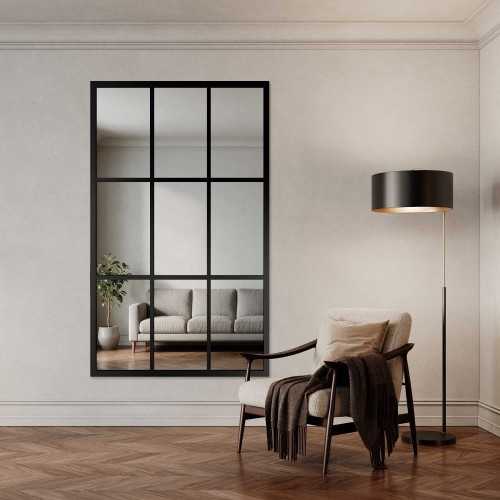 Loftspiegel met roeden in een zwart MDF-frame - HANA