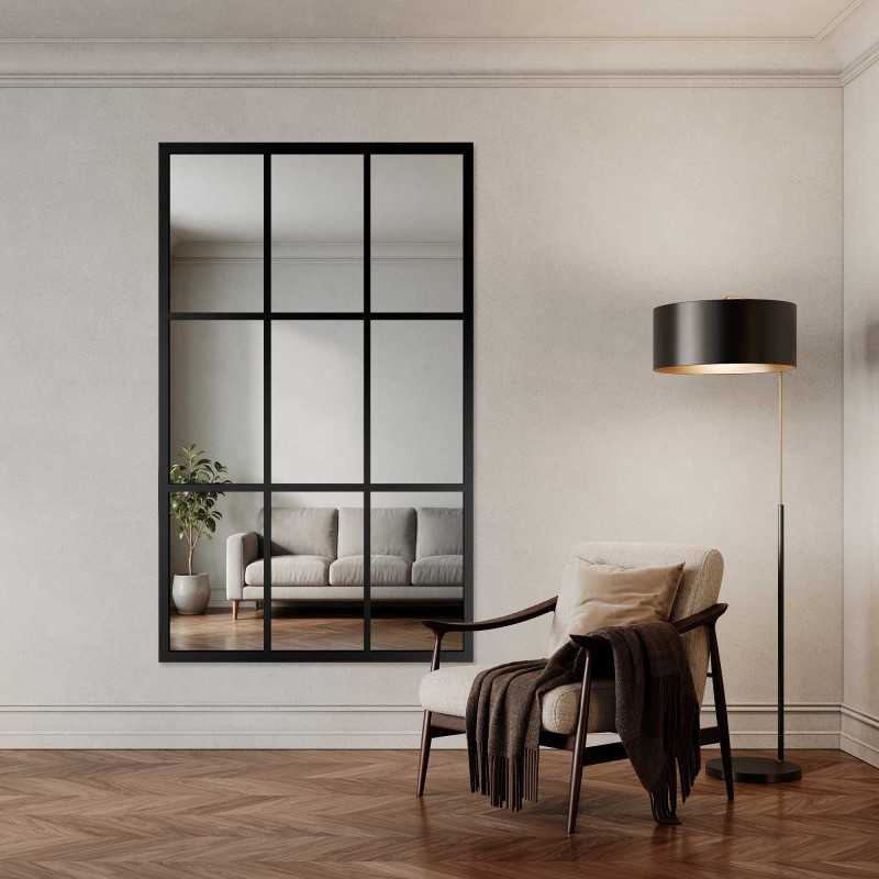 Loftspiegel met roeden in een zwart MDF-frame - HANA
