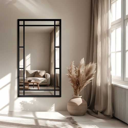 Loftspiegel met roeden in een zwart MDF-frame - SET