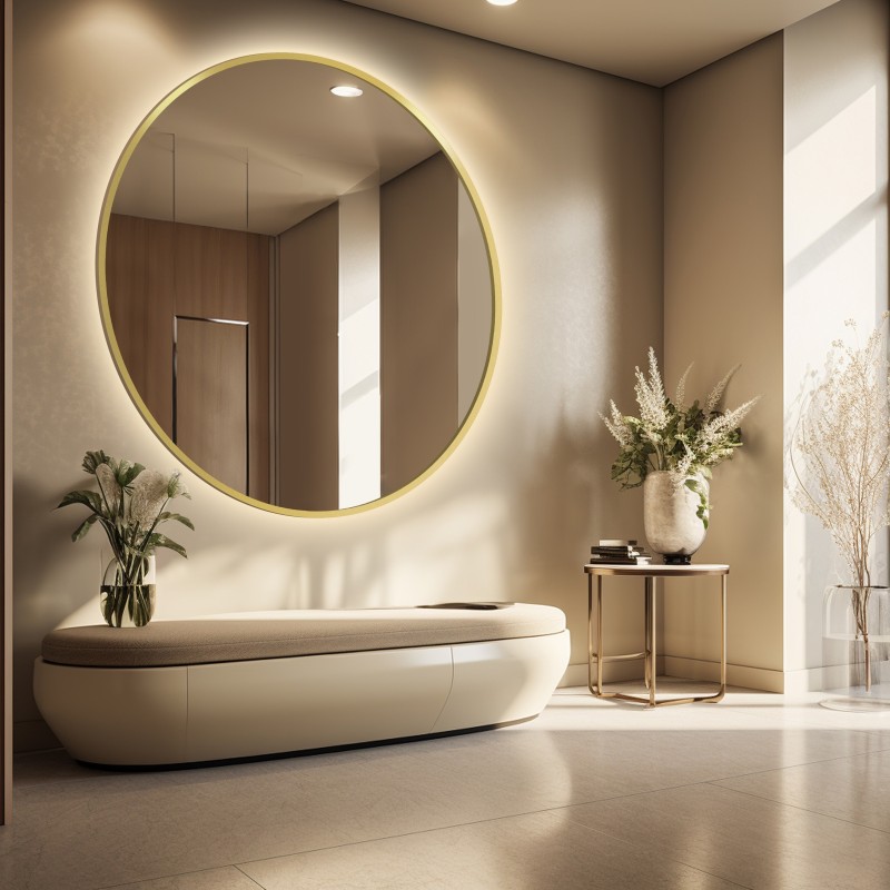 Miroir rond en MDF doré cadre SLIM avec éclairage - OTYLIA LED - couleur du cadre au choix