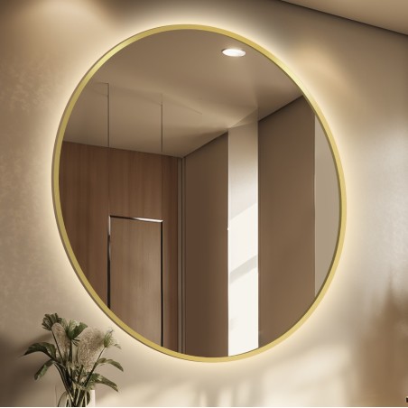 Miroir rond en MDF doré cadre SLIM avec éclairage - OTYLIA LED - couleur du cadre au choix