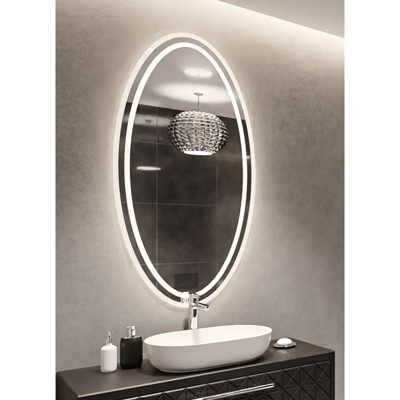 Gezandstraalde elliptische spiegel met verlichting - FRIDA LED II