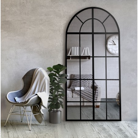 Half-ovale spiegel met raamwerk in loft mdf lijst - RAAM I - lijstkleur naar keuze