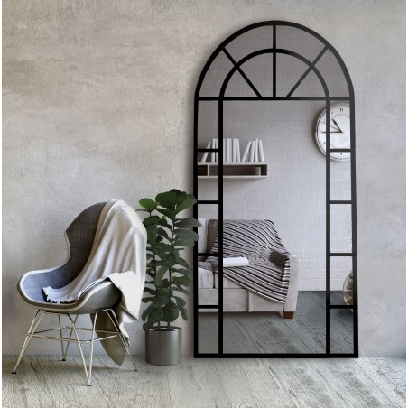 Half-ovale spiegel met raamwerk in loft mdf lijst - RAAM II - lijstkleur naar keuze