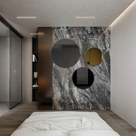 Set van drie decoratieve cirkels zwart lak en goud paneel - GOLDI