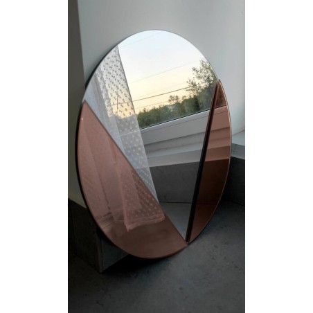 Ronde decoratieve spiegel met koperen paneel roségoud - LOLO