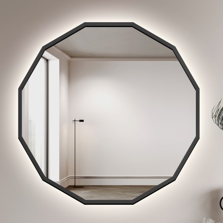 Miroir polygonal dans un cadre MDF noir - WIELO LED - couleur du cadre au choix