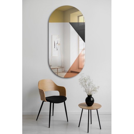 Ovale spiegel met decoratief goud-koperkleurig paneel en zwart lacobel - RIO