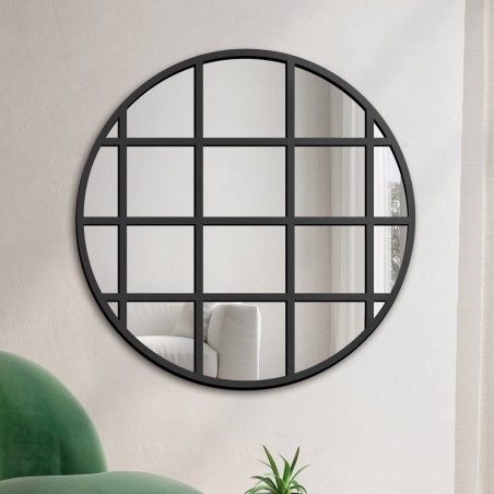 Decoratieve ronde spiegel met raamwerk in loftstijl - ERYK