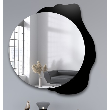 Decoratieve ronde spiegel op zwarte beits - PLAMKO