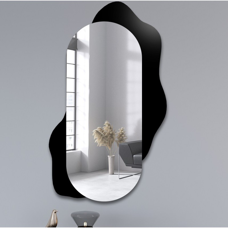 Decoratieve ovale spiegel op zwarte beits - KLEKS