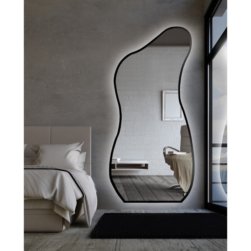 Organisch gevormde spiegel in lijst met verlichting - ANGELIT IN LED FRAME