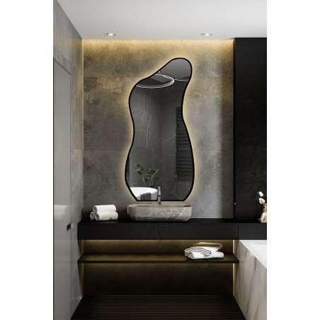 Organisch gevormde spiegel in lijst met verlichting - ANGELIT IN LED FRAME