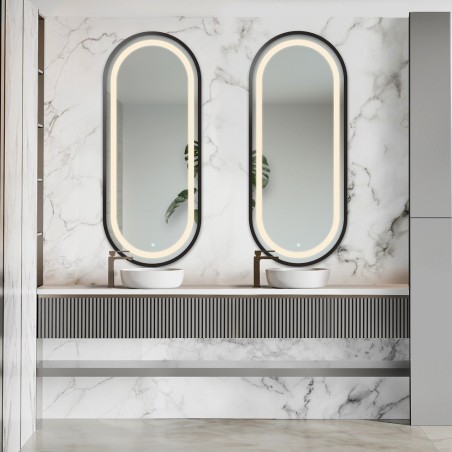 Jeu de miroirs ovales dans un cadre en mdf avec éclairage - OSKAR SET IN LED FRAME III