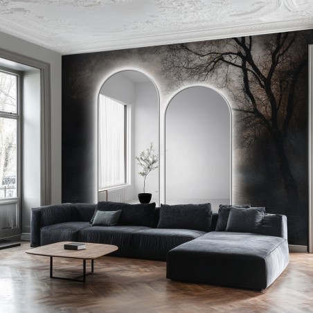 Set de deux miroirs semi-ovales en MDF noir cadre SLIM avec rétro-éclairage - DOMI II SET IN LED FRAME