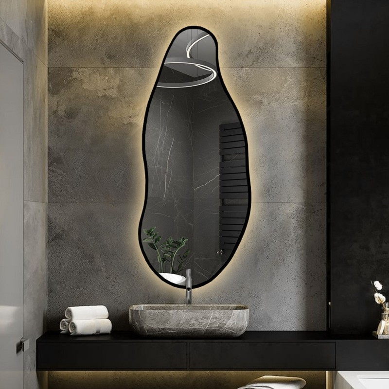 Spiegel met organische vorm in frame met verlichting - BARYT IN LED FRAME