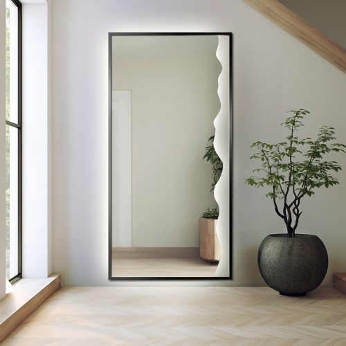 Lustro dekoracyjne w czarnej ramie MDF z podświetleniem - WIENA W RAMIE LED