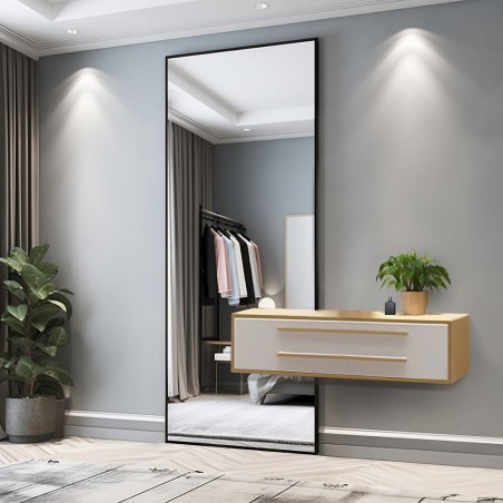 Grand miroir moderne dans un cadre en bois avec découpe d'armoire 1503