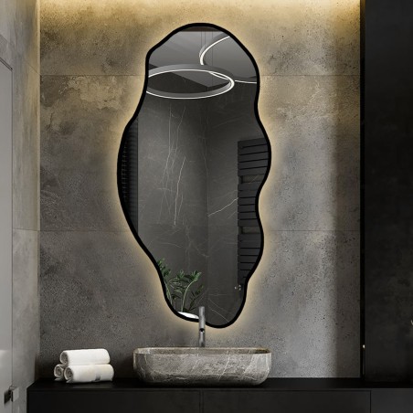 Organisch gevormde spiegel in lijst met verlichting - LOLIT IN LED FRAME